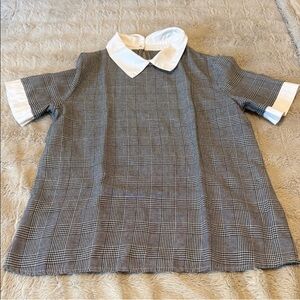 SHEIN Women's Gray Plaid Blouse with White Collar